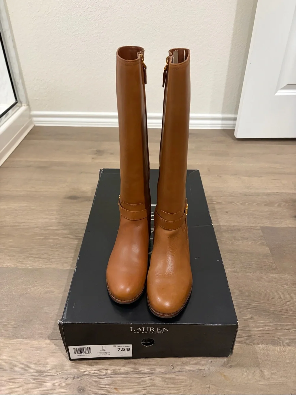 Ralph Lauren Cognac Leather Over-the-Knee Riding Boots